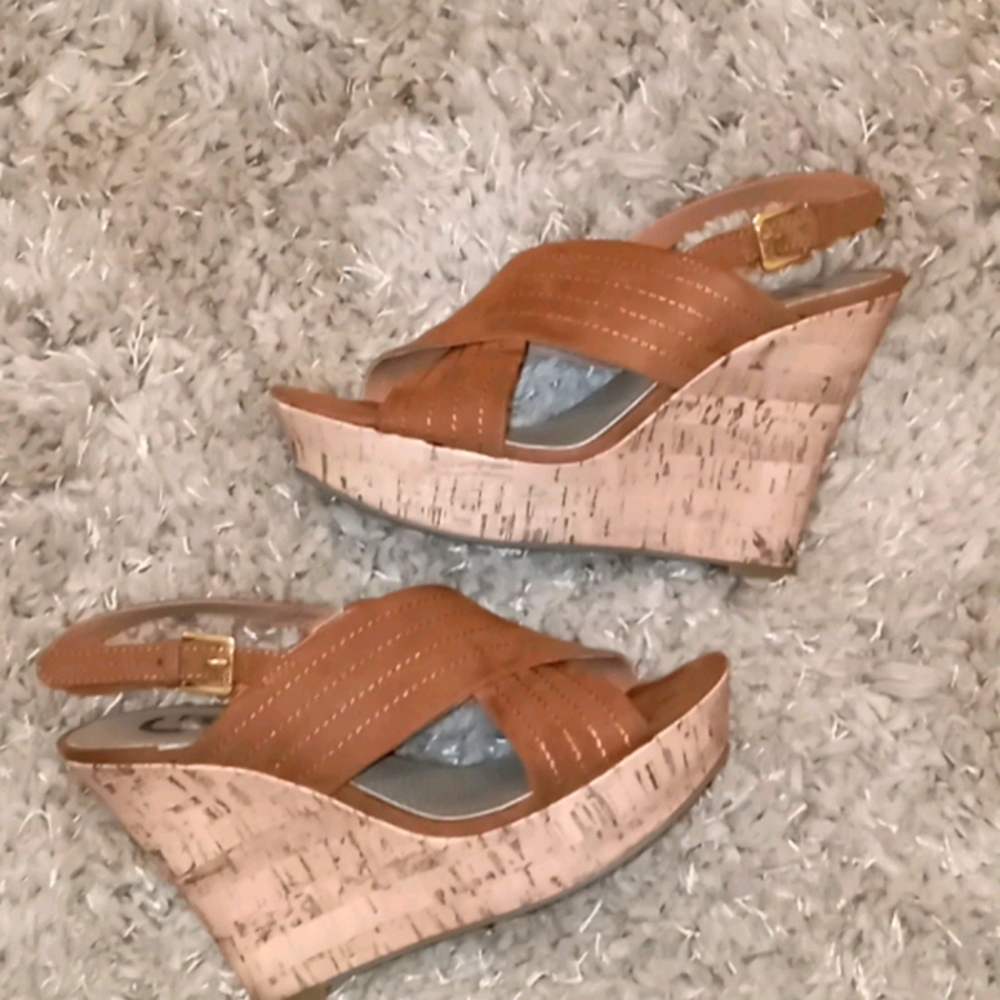 GUESS Brown Cork Wedges